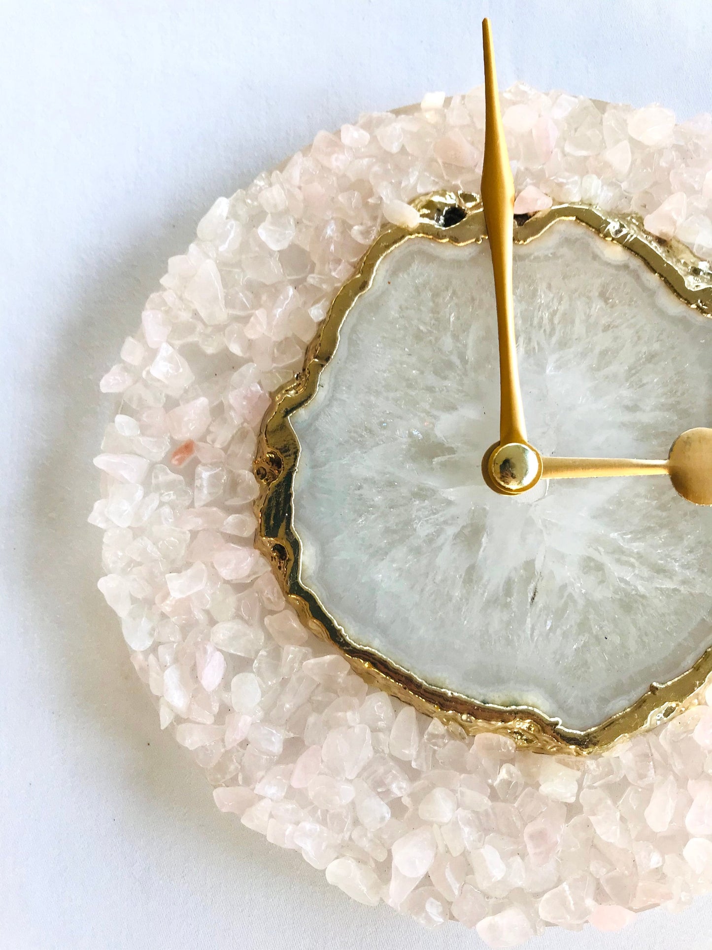 6" Diameter Peach Crystal With White Agate Wall Clock