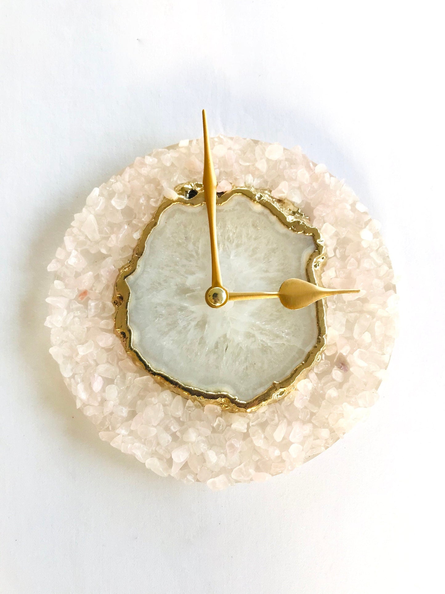 6" Diameter Peach Crystal With White Agate Wall Clock